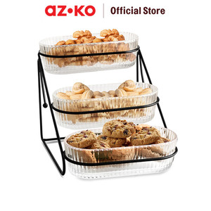 [EZO.0802901] AZKO Delicia Mangkuk Saji 3 Tingkat - Hitam Set Mangkok Makanan Dengan Rak Wadah Hidangan Serving Bowl Dan Rak Perlengkapan Dapur Peralatan Makan