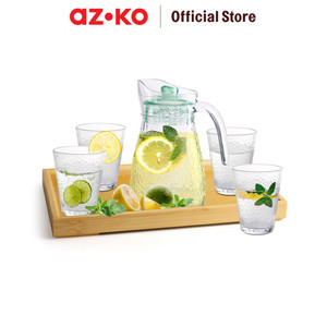 [EZO.0802902] AZKO Delicia Set 6 Pcs Teko & Gelas Dengan Nampan Frosty Set Water Jug With Glass And Tray Pitcher Dengan Tutup Dan Handle Wadah Penyimpanan Air Peralatan Minum