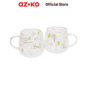 [EZO.0802903] AZKO Delicia 350 ml Set 2 Pcs Mug Kaca Double Wall Hund Gelas Dengan Handle Cup Wadah Minuman Perlengkapan Dapur Peralatan Minum