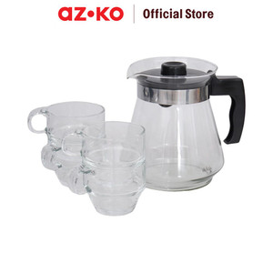 [EZO.0802905] AZKO Delicia Set 5 Pcs Teko Dan Cangkir - Hitam Set Water Jug With Glass Pitcher Dengan Tutup Dan Handle Wadah Penyimpanan Air Peralatan Minum