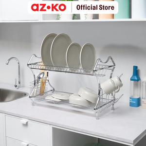 [EZO.0802907] AZKO Stora Maxim Rak Piring 2 Tingkat - Silver Dish Rack Tempat Peralatan Makan Perlengkapan Dapur Rak Pengering Alat Makan