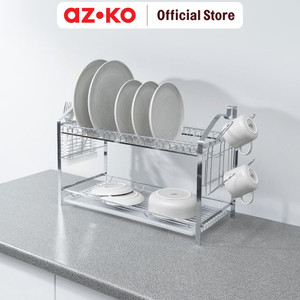 [EZO.0802908] AZKO Stora Moreen Rak Piring 2 Tingkat - Silver Dish Rack Tempat Peralatan Makan Perlengkapan Dapur Rak Pengering Alat Makan