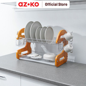 [EZO.0802911] AZKO Stora Cherry Rak Piring 2 Tingkat - Cokelat Dish Rack Tempat Peralatan Makan Perlengkapan Dapur Rak Pengering Alat Makan