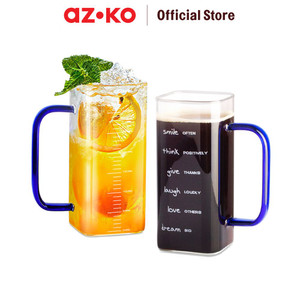 [EZO.0802915] AZKO Delicia 360 ml Set 2 Pcs Lokie Gelas Kaca Handle Borosilikat Square Cup Wadah Minuman Peralatan Minum Food Grade Drinkware