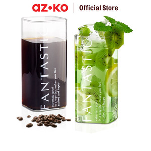 [EZO.0802916] AZKO Delicia 360 ml Set 2 Pcs Lokie Gelas Kaca Borosilikat Square Cup Wadah Minuman Perlengkapan Dapur Peralatan Minum