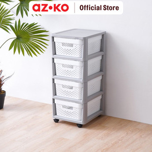 [EZO.0802920] AZKO Stora Rak Troli 4 Tingkat Dengan Keranjang - Putih Tempat Penyimpanan Multifungsi Dengan Roda Storage Trolley Wheels Rack Perlengkapan Rumah Tangga Basket Drawer