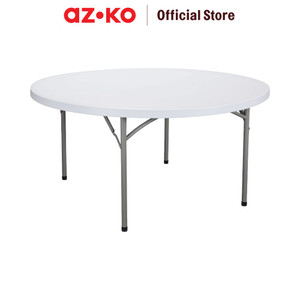 [EZO.0802949] AZKO Krisbow 155 cm Meja Taman Lipat Round - Putih Granite Foldable Garden Desk Picnic Table Meja Halaman Serbaguna Furniture Indoor Outdoor