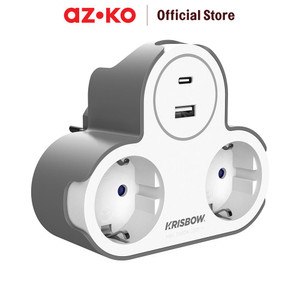 [EZO.0803002] AZKO Krisbow Stop Kontak 2 Soket Dengan Adaptor Usb A & Type C Electric Socket Terminal Colokan Listrik Kotak Kontak Peralatan Elektronik