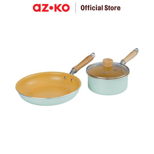 [EZO.0803024] AZKO Kris Set 3 Pcs Adeline Set Perlengkapan Masak - Hijau Frypan Pan Wok Anti Lengket Non Stick Teflon Penggoreng Alat Masak Perlengkapan Dapur Pot Masak Kuah Sup Anti Lengket Perlengkapan Dapur Peralatan Masak Cookware