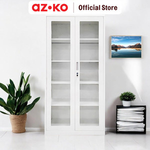 [EZO.0803263] AZKO Masterspace Lemari Arsip Kantor Metal 2 Pintu Kaca - Putih