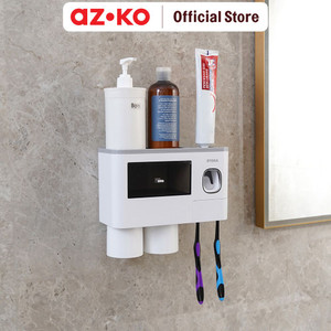 [EZO.0803407] AZKO Stora Tempat Sikat Gigi Dengan 2 Gelas - Putih/Hitam