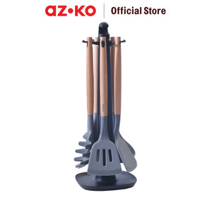 [EZO.0803429] AZKO Kris Set 6 Pcs Peralatan Masak Silikon Dengan Rotating Stand - Abu