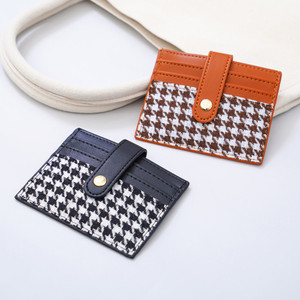 [EZO.0803691] AZKO Ataru Dompet Kartu Motif Houndstooth Card Holder Pu Card Wallet Case Tempat Penyimpanan Id Card Atm Uang Cardholder - Cokelat