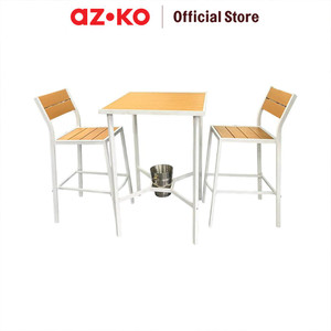 [EZO.0803842] AZKO Soleil Set Kursi & Meja Bar Motif Kayu - Kuning/Putih