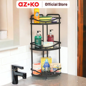 [EZO.0804026] AZKO Stora Rak Sudut Kamar Mandi Aluminium 3 Tingkat - Hitam