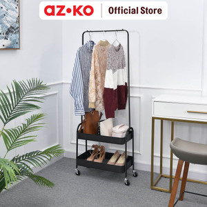 [EZO.0804047] AZKO Stora Gantungan Pakaian Dengan Keranjang Penyimpanan - Hitam