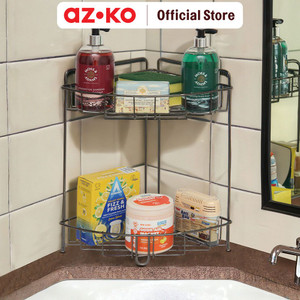 [EZO.0804100] AZKO Stora Rak Sudut Kamar Mandi Chrome 2 Tingkat - Hitam