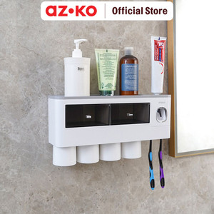 [EZO.0804340] AZKO Stora Tempat Sikat Gigi Dengan 4 Gelas - Putih/Hitam
