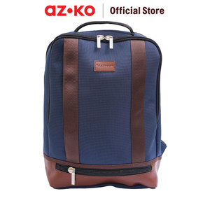 [EZO.0804368] AZKO Passport Denver Tas Ransel Vintage - Biru Tua/Cokelat