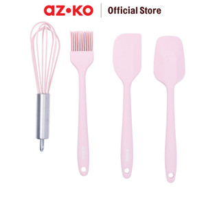 [EZO.0804456] AZKO Kris Set 4 Pcs Alat Masak Kue Mini - Pink Mini Baking Utensil Whisk Brush Silikon Spatula Peralatan Masak Food Grade