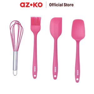 [EZO.0804457] AZKO Kris Set 4 Pcs Alat Masak Kue Mini - Pink Magenta Mini Baking Utensil Whisk Brush Silikon Spatula Peralatan Masak Food Grade
