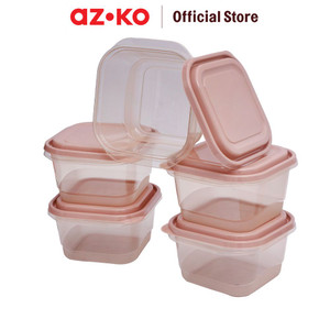 [EZO.0804472] AZKO Kris 1 Ltr Set 5 Pcs Milly Wadah Makanan Square - Pink Coral