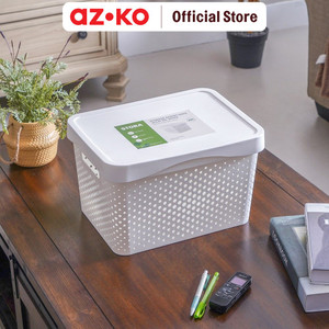 [EZO.0804496] AZKO Stora 20 Ltr Keranjang Penyimpanan Dots Dengan Tutup - Putih