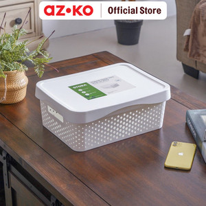 [EZO.0804497] AZKO Stora 12 Ltr Keranjang Penyimpanan Dots Dengan Tutup - Putih