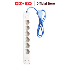 [EZO.0804576] AZKO Krisbow Stop Kontak 6 Socket Dengan Port Usb & Type C - Biru