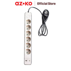 [EZO.0804577] AZKO Krisbow Stop Kontak 6 Socket Dengan Port Usb & Type C - Hitam