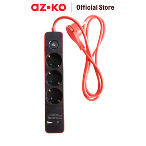 [EZO.0804578] AZKO Krisbow Stop Kontak 3 Socket Dengan Port Usb & Type C - Merah