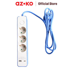 [EZO.0804579] AZKO Krisbow Stop Kontak 3 Socket Dengan Port Usb & Type C - Biru