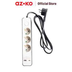 [EZO.0804580] AZKO Krisbow Stop Kontak 3 Socket Dengan Port Usb & Type C - Hitam