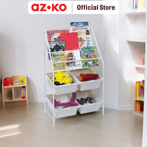 [EZO.0804763] AZKO Stora Rak Buku Anak Dengan 4 Tray Plastik - Putih
