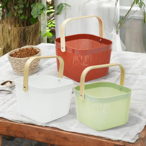 [EZO.0804793] AZKO Stora Keranjang Penyimpanan Handle Kayu Wood Handle Storage Basket Storage Basket Kotak Penyimpanan Serbaguna Bin Organizer Tempat Simpan Barang - Putih
