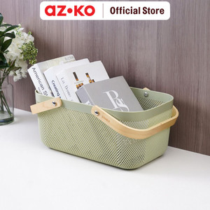 [EZO.0805039] AZKO Stora 40x25x18 Cm Keranjang Penyimpanan Wood Handle - Hijau