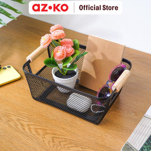 [EZO.0805053] AZKO Stora 24.X17x11 Cm Keranjang Penyimpanan Wood Handle - Hitam