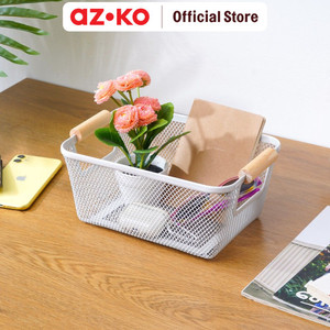 [EZO.0805056] AZKO Stora 24.X17x11 Cm Keranjang Penyimpanan Wood Handle - Putih