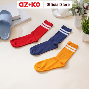 [EZO.0805180] AZKO Ataru Set 3 Pasang Kaos Kaki Crew - Navy / Merah / Kuning