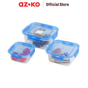 [EZO.0805315] AZKO Komax Set 3 Pcs Wadah Makanan Bb Lock Square