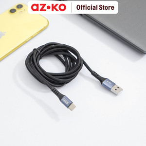 [EZO.0805348] AZKO Ataru 2 Mtr Kabel Charger Nylon Braided Usb To Type C - Abu-Abu