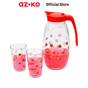 [EZO.0805371] AZKO Kris Set 7 Pcs Teko Dan Gelas Kaca Strawberry