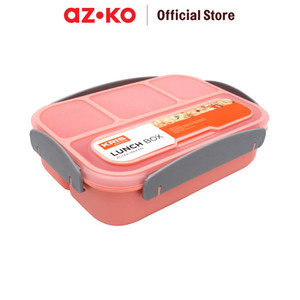 [EZO.0805566] AZKO Kris 1.3 ltr Kotak Makan 4 Sekat Dengan Sendok Garpu - Pink