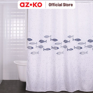 [EZO.0805612] AZKO Forhom 180x200 Cm Tirai Kamar Mandi Dengan C Hooks Fish - Blue