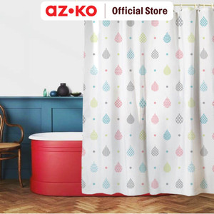 [EZO.0805613] AZKO Forhom 180x180 Cm Tirai Kamar Mandi Dengan Hooks Waterdrop A
