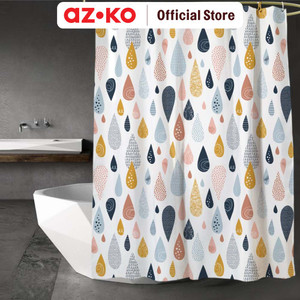 [EZO.0805614] AZKO Forhom 180x180 Cm Tirai Kamar Mandi Dengan Hooks Waterdrop