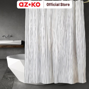 [EZO.0805615] AZKO Forhom 180x180 Cm Tirai Kamar Mandi Dengan Hooks Stripe - Biru