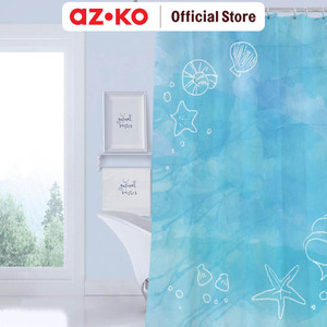 [EZO.0805616] AZKO Forhom 180x180 Cm Tirai Kamar Mandi Dengan C Hooks Seashell