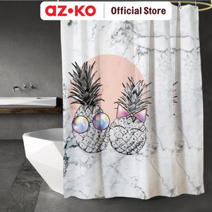 [EZO.0805619] AZKO Forhom 180x180 Cm Tirai Kamar Mandi Dengan C Hooks Pineaple
