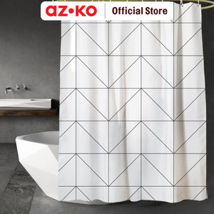[EZO.0805623] AZKO Forhom 180x180 Cm Tirai Kamar Mandi Dengan Hooks Geometri